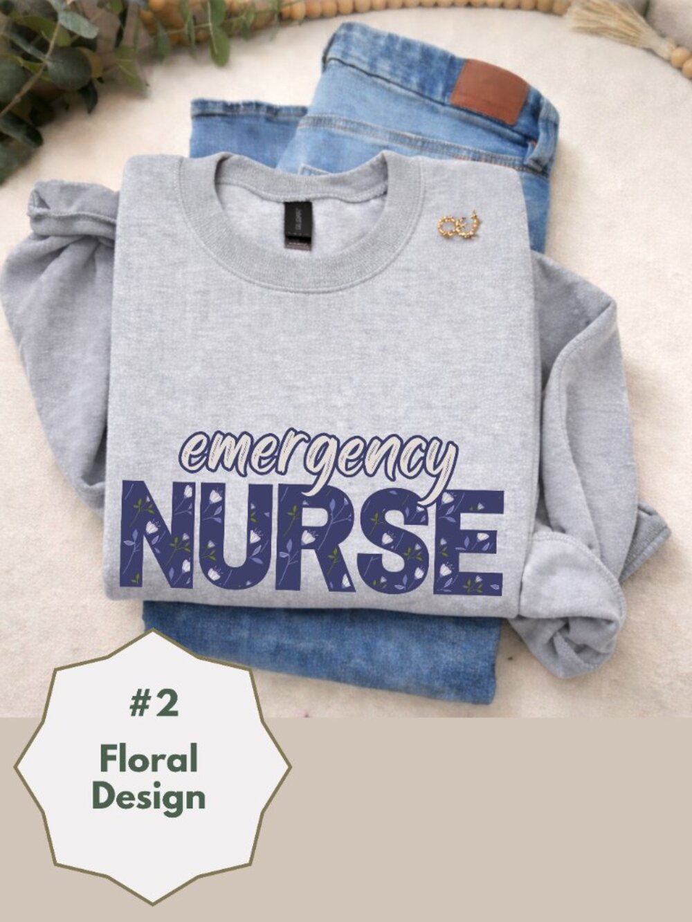 Emergency Nurse Floral Sweatshirt Gray Nurse Crewneck Cozy RN Gift Cute Nurse - Picture 5 of 14